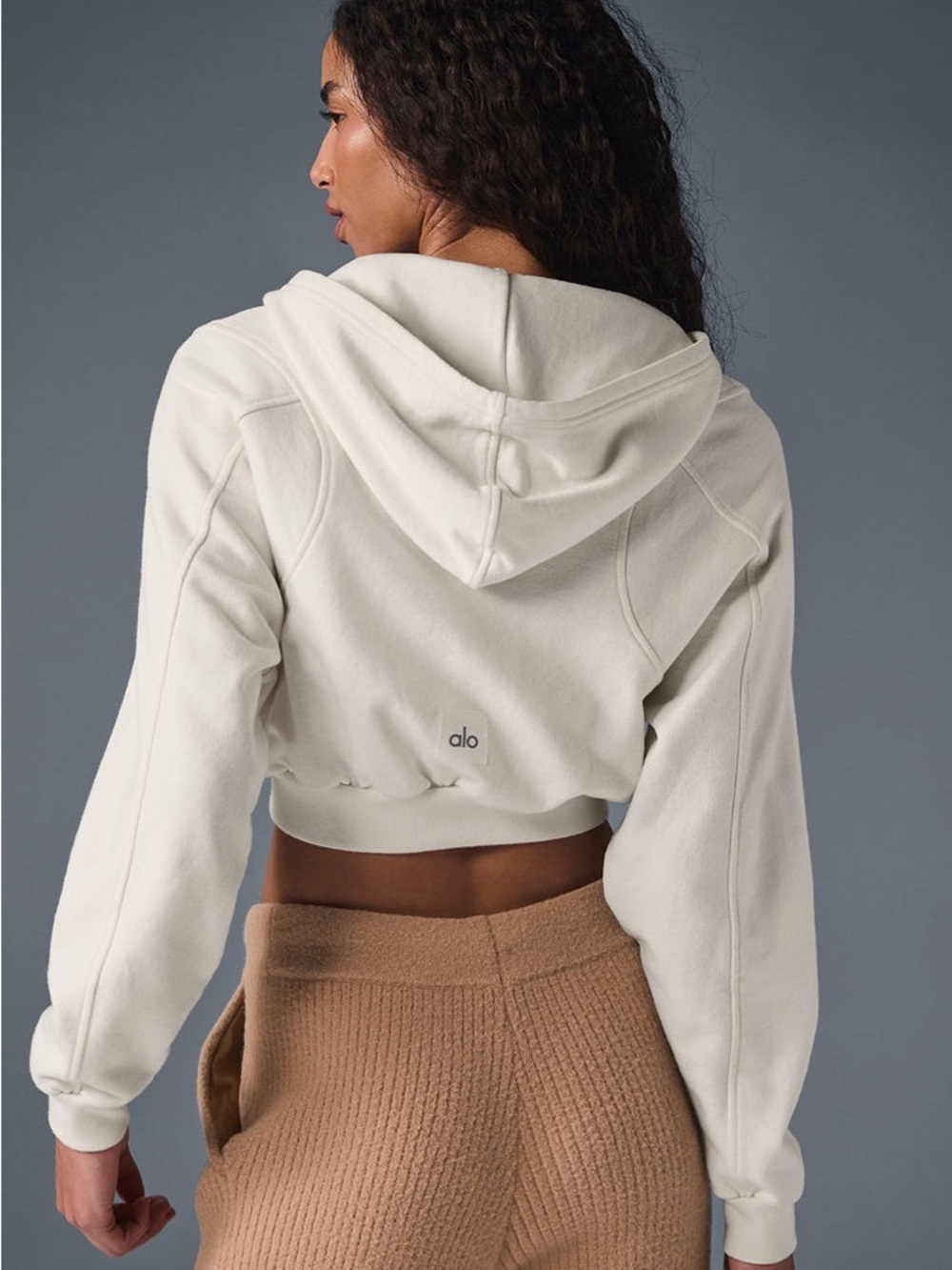 Alo Yoga Sweet Escape Zip Up Hoodie Ivory Cropped Full Zip Sweatshirt Small